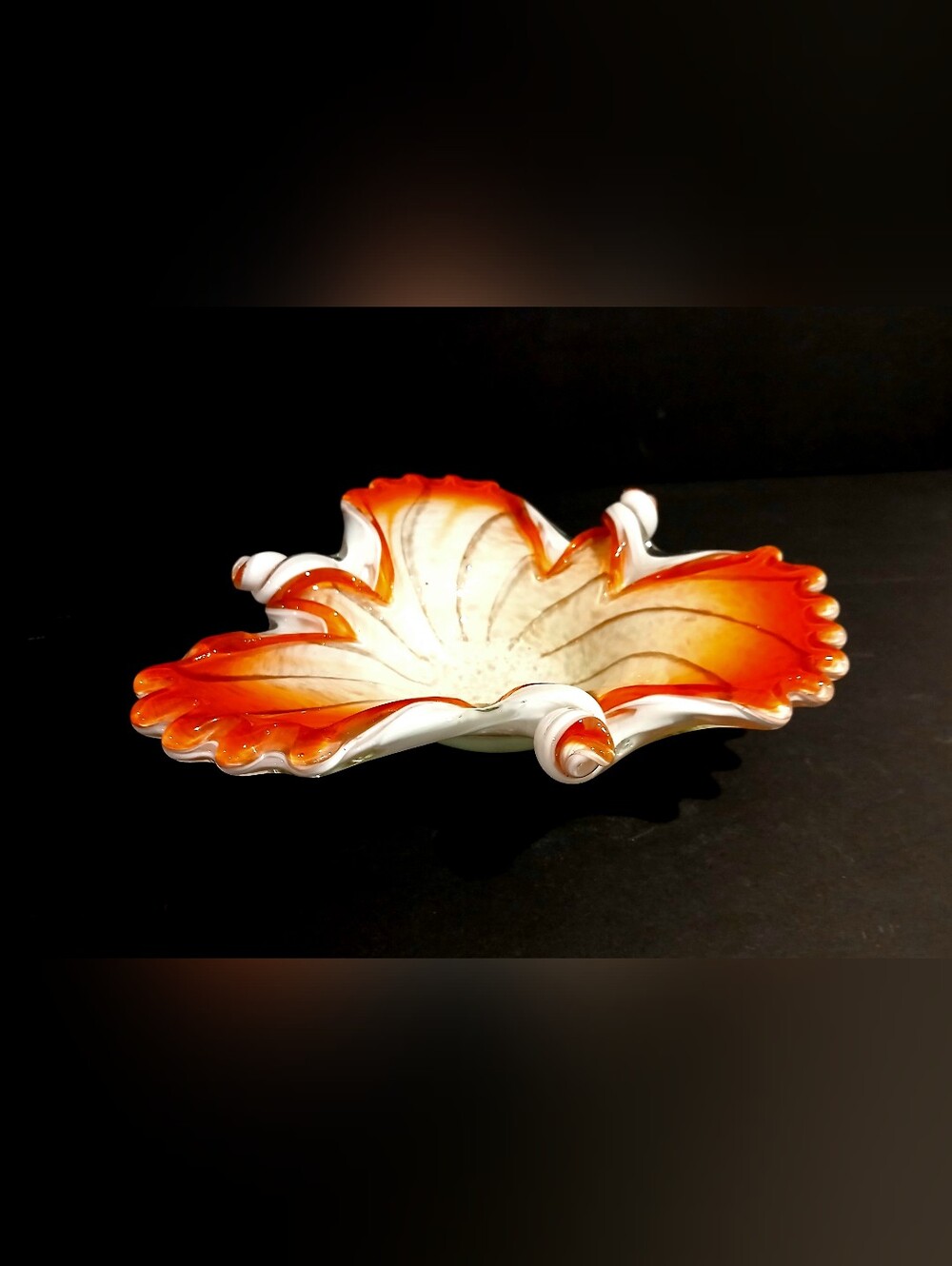 Vintage Art Glass Decorative Bowl - Orange and White